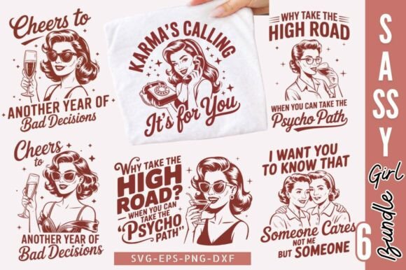Sassy Girl SVG Bundle, Retro Funny